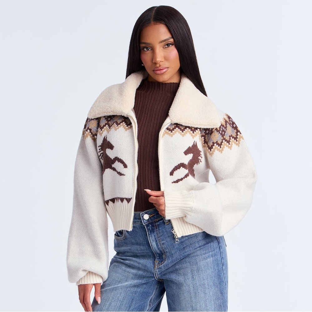 Fashion Nova Size Large Cardigan Faux Fur Zip Jacket NWT